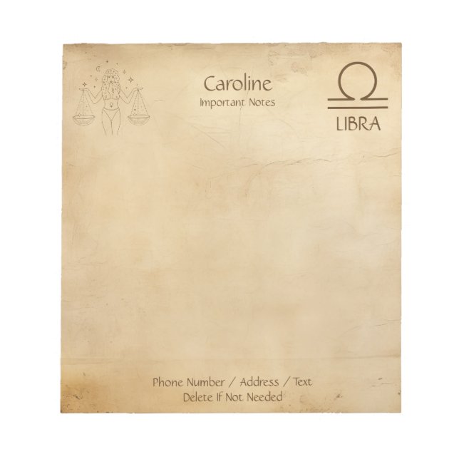 Zodiac Sign Libra - Anpassningsbart Anteckningsblo Anteckningsblock (Framsida)