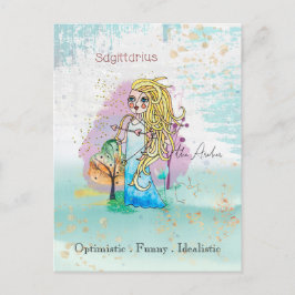 Zodiac Sign Sagittarius Archer Girl Blue Vykort