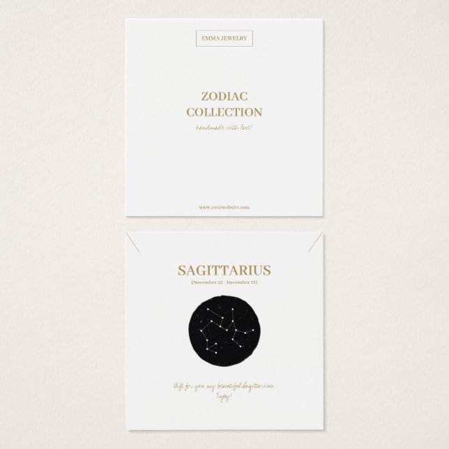 Zodiac Sign Sagittarius Jewelry Visning Card Fyrkantigt Visitkort (Framsida & baksida)