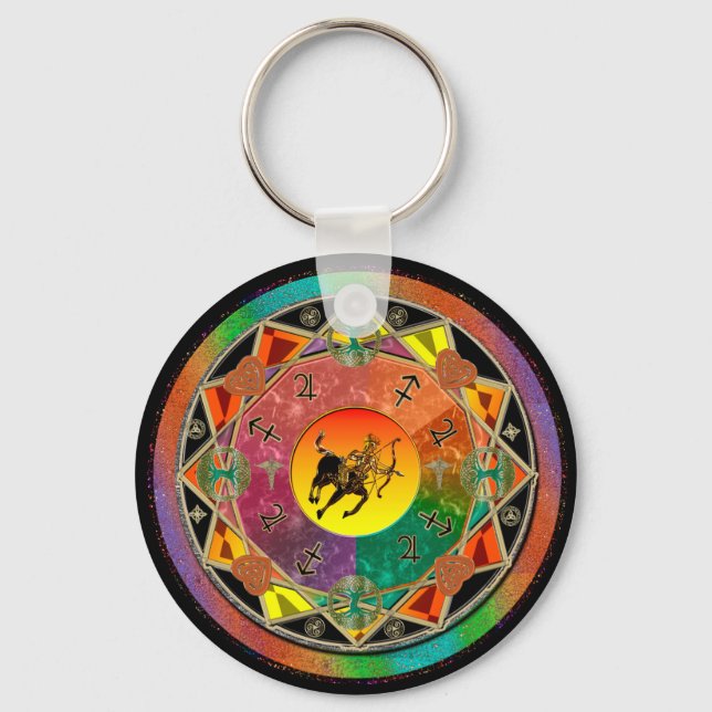 Zodiac Sign Sagittarius Mandala Keychain Nyckelring (Framsida)