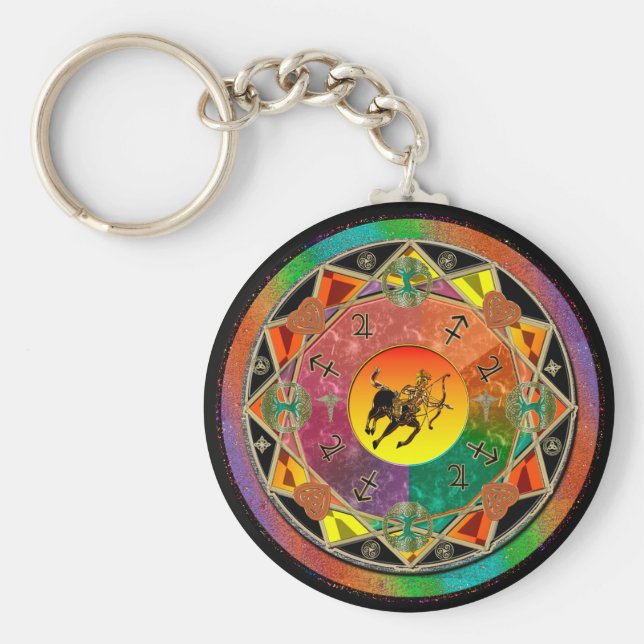 Zodiac Sign Sagittarius Mandala Keychain Nyckelring (Framsidan)