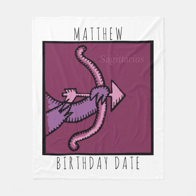 Zodiac Sign Sagittarius Namn Birthday Blanket Fleecefilt (Framsidan)