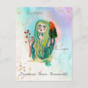 Zodiac Sign Scorpio Grönten Scorpion Girl Vykort