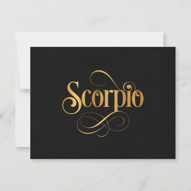 Zodiac Sign Scorpio Guld på svart skript Inbjudningar (Baksida)