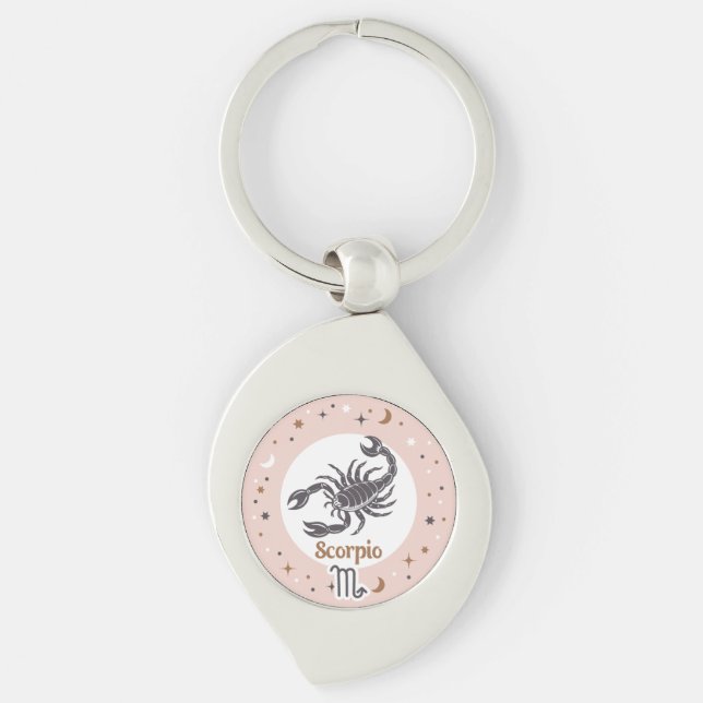 Zodiac Sign Scorpio Swirl Silverfärgad Nyckelring (Framsidan)