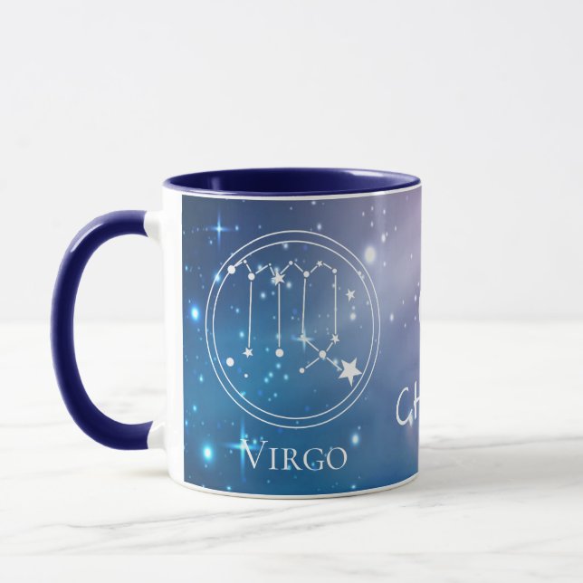 Zodiac Sign VÅG Lila Blue Namn Monogram Mugg (Vänster)