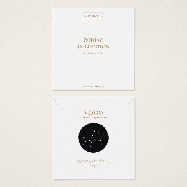 Zodiac Sign Virgo Jewelry Display Card Fyrkantigt Visitkort (Framsida & baksida)