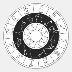 Zodiac Signs Circle Black and White Runt Klistermärke