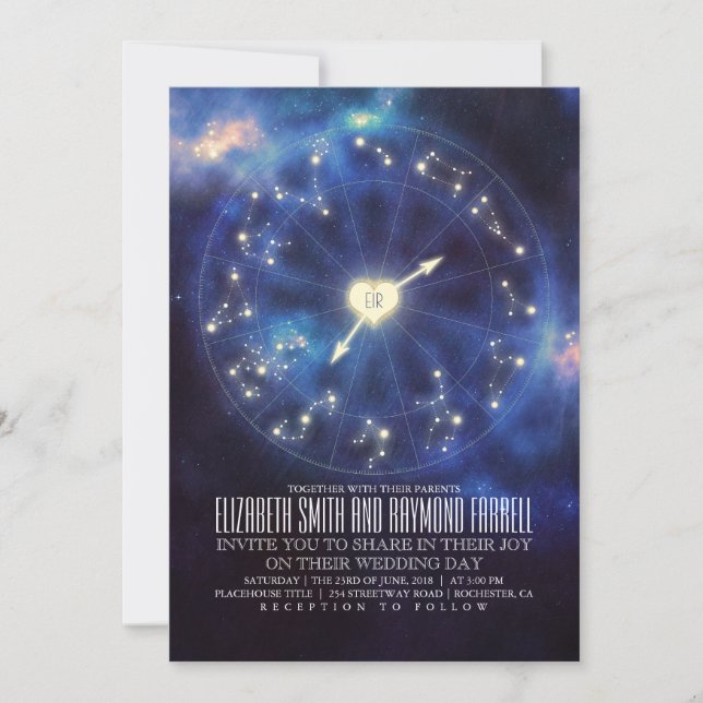 Zodiac Signs | Constellation Starry Night Bröllop Inbjudningar (Framsida)