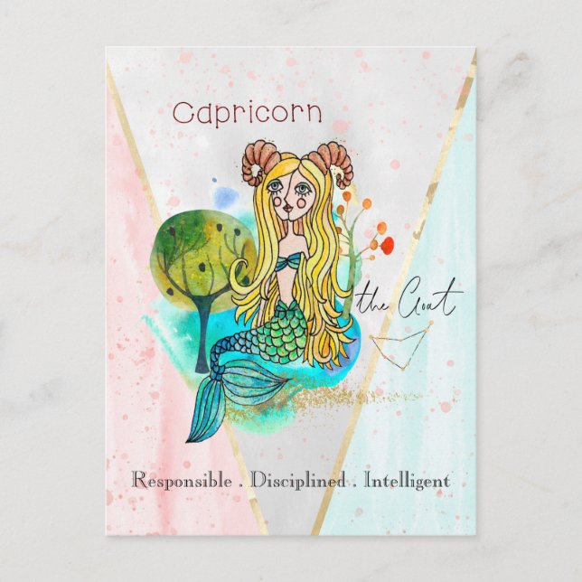 Zodiac skriver Capricorn Whimsical Girl Symbolic G Vykort (Framsida)