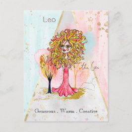 Zodiac skriver Leo den Lejona Whimsical Girl Red G Vykort