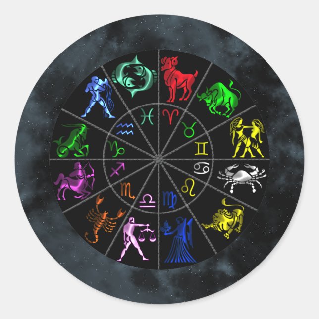 Zodiac skyltar tillsammans runt klistermärke (Framsida)