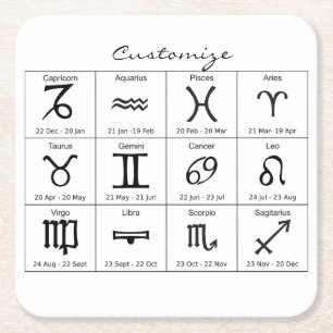 Zodiac Sol - signatärdiagram - kalender thunder_C Underlägg Papper Kvadrat