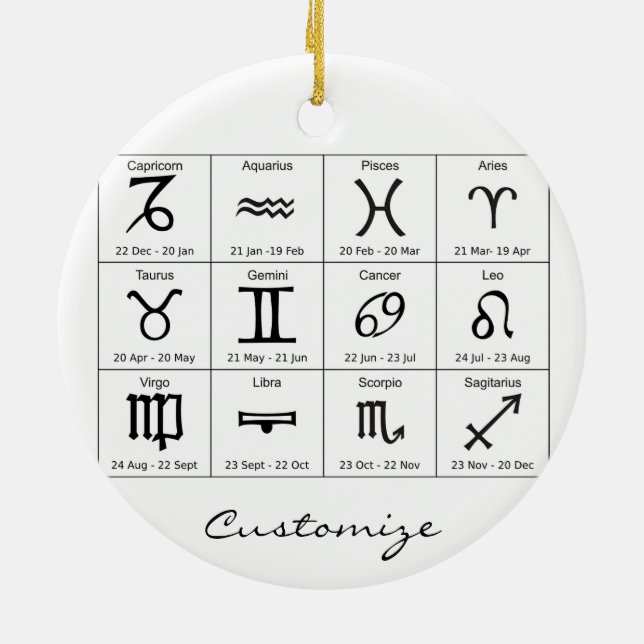 Zodiac Sol signerar Astrology Calendar Thunder_Cov Julgransprydnad Keramik (Baksidan)
