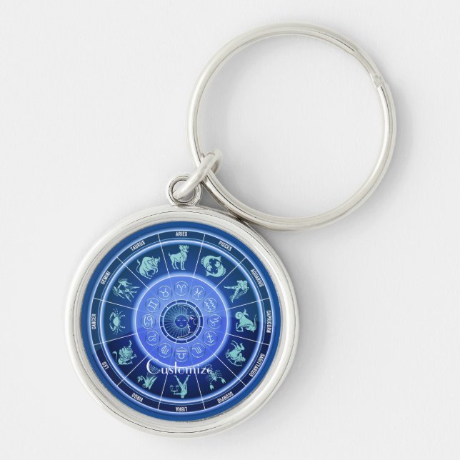 Zodiac Sol signerar Astrology Calendar Thunder_Cov Rund Silverfärgad Nyckelring (Framsidan)