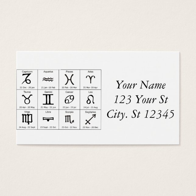 Zodiac Sol signerar Astrology Calendar Thunder_Cov Visitkort (Framsidan)