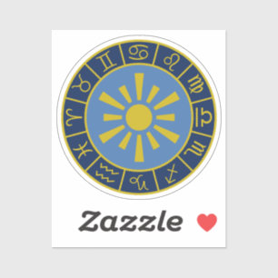 Zodiac Sol Wheel+Astrologiska symboler Guld+Blues Klistermärken