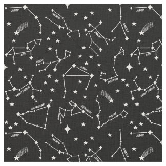 Zodiac Star Kartor White on Black Cheeky Witch® Tyg