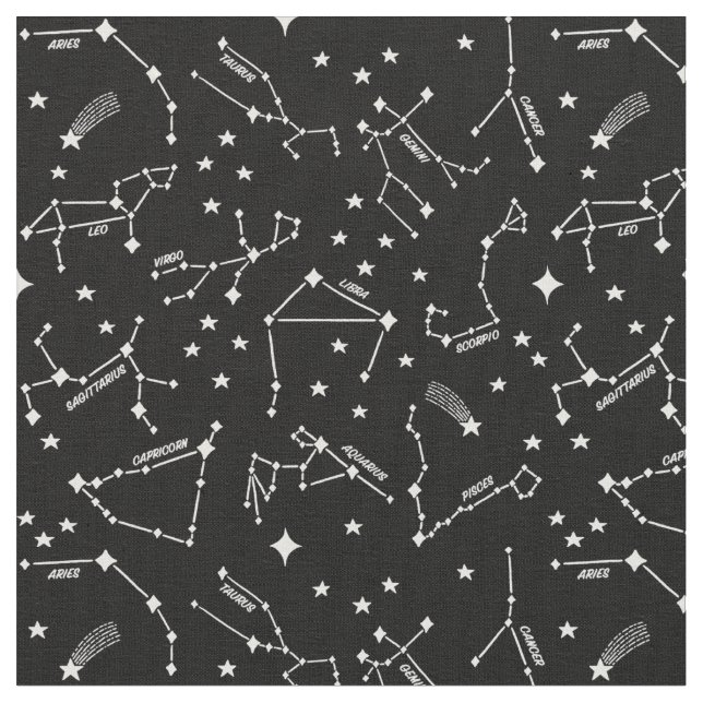 Zodiac Star Kartor White on Black Cheeky Witch® Tyg (Närbild)