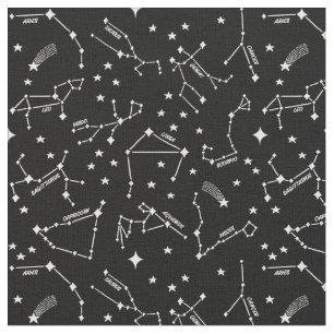 Zodiac Star Kartor White på Black Cheeky Witch® Tyg
