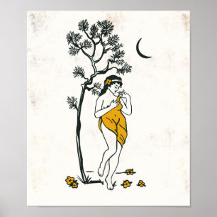 Zodiac Stil Toile Art med Våg Maiden Poster