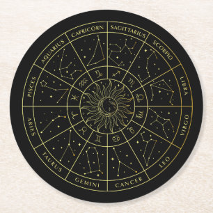 Zodiac stjärntecken horoscope-konstellationer kart underlägg papper rund