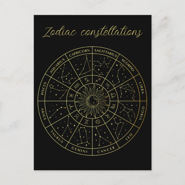 Zodiac stjärntecken horoscope-konstellationer kart vykort (Framsida)