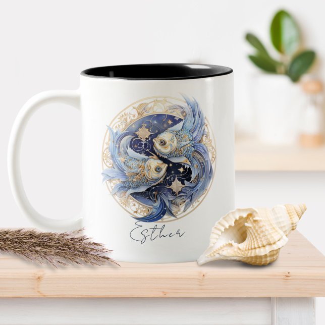 Zodiac Symbol Celestial Fantasy Pisces Två-Tonad Mugg (Skapare uppladdad)