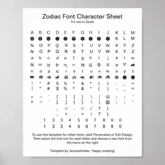 Zodiac Symbol Font Chararacter Reference Poster (Framsidan)
