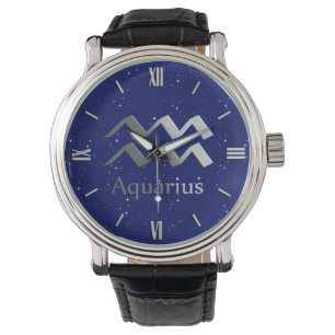 Zodiac Symbol för Aquarius på Deep Midnight Blue Armbandsur