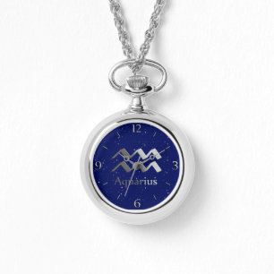 Zodiac Symbol för Aquarius på Deep Midnight Blue Armbandsur
