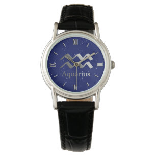 Zodiac Symbol för Aquarius på Deep Midnight Blue Armbandsur