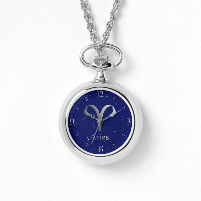 Zodiac Symbol för Aries på Deep Midnight Blue Armbandsur (Framsida)