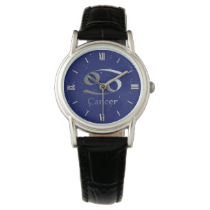 Zodiac Symbol for Cancer on Deep Midnight Blue Armbandsur