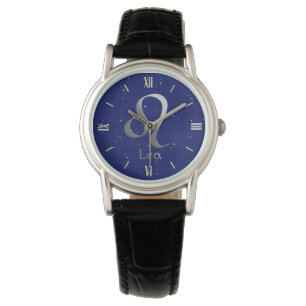 Zodiac Symbol för Leo på Deep Midnight Blue Armbandsur