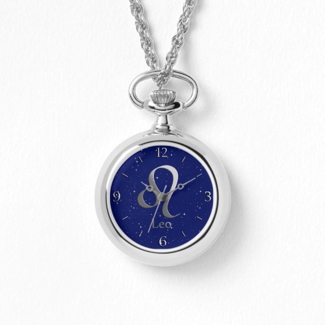 Zodiac Symbol för Leo på Deep Midnight Blue Armbandsur (Framsida)