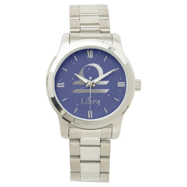 Zodiac-symbol för Libra på Deep Midnight Blue Armbandsur (Framsida)