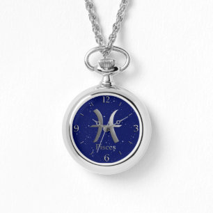 Zodiac Symbol för Pisces på Deep Midnight Blue Armbandsur