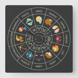Zodiac Symbol Fyrkantig Klocka