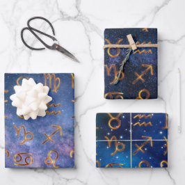 Zodiac Symbol Wrapping Papper Flat Lakan set av 3