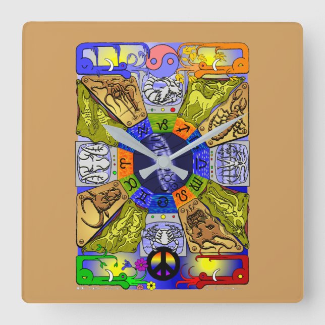 Zodiac tar tid på fyrkantig klocka (Framsida)