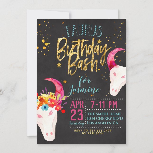 Zodiac Taurus Birthday Inbjudningar (Framsida)