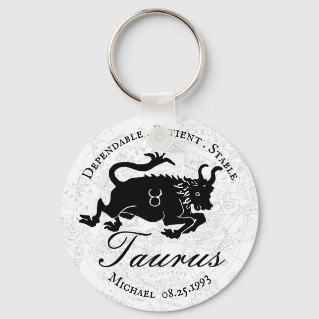 Zodiac Taurus Black White Astrology Traits Anpassn Nyckelring (Framsida)