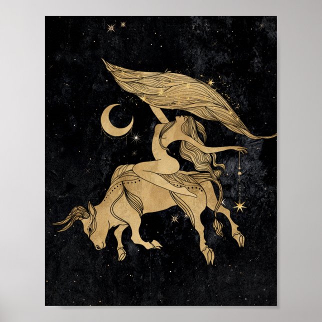 Zodiac Taurus | Cosmic Guld och Black Astrology Poster (Framsidan)