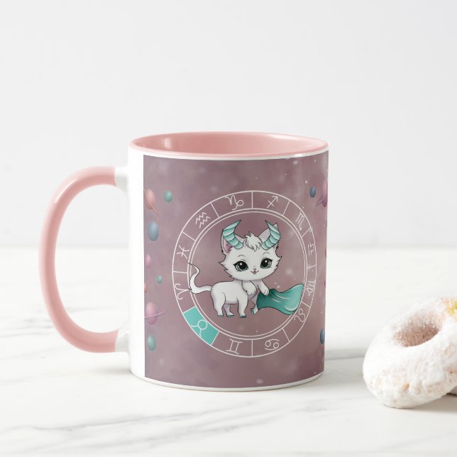 Zodiac Taurus Cute Cat Wheel Planet Astrology Mugg (Med munk)