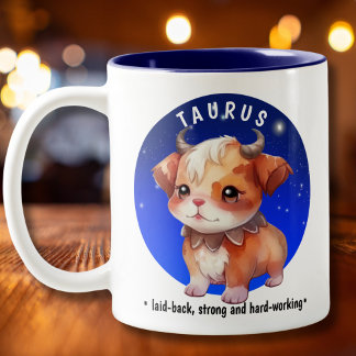 Zodiac Taurus Cute Watercolor Dog, anpassat namnda Två-Tonad Mugg