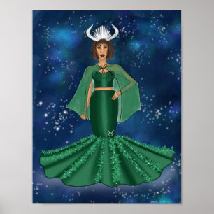 Zodiac Taurus Goddess i Celestial Galaxy Space Poster