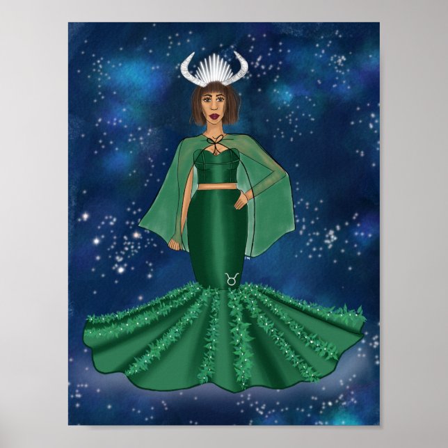 Zodiac Taurus Goddess i Celestial Galaxy Space Poster (Framsidan)