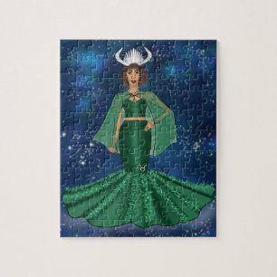 Zodiac Taurus Goddess i Celestial Galaxy Space Pussel
