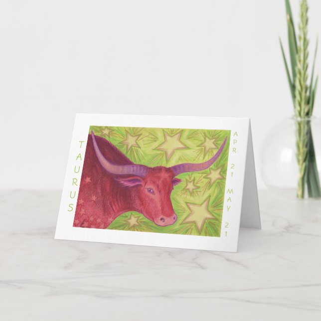 Zodiac Taurus "Grattis på födelsedagen" vit gräns Kort (Framsida)